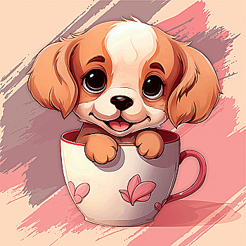 Полотно грунтованное с контуром, 20*20 "Песик в чашке" хлопок, мелкое зерно, на основе ХДФ, Arteo