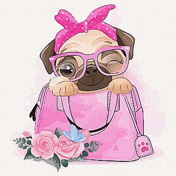 Полотно грунтованное с контуром, 20*20 "Песик в сумочке" хлопок, мелкое зерно, на основе ХДФ, Arteo