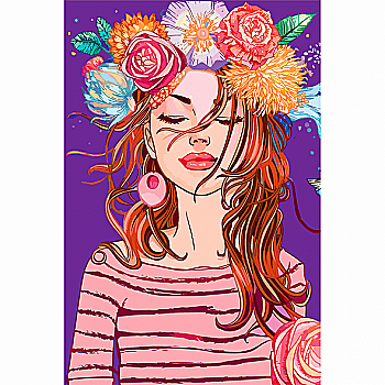 Холст грунтованный с контуром, 20*30 "Девушка в венке" хлопок, мелкое зерно, на основе ХДФ, Arteo