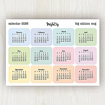 Стикер лист с наклейками MriyTaDiy, "Big Edition Calendar 2026" пастельные English, MTD-1078