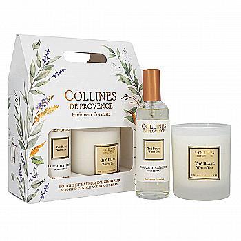 Подарунковий набір "Білий чай" Collines de Provence: спрей 100 мл, свічка 180 г, C0126TBL