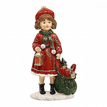 Статуэтка декоративная "Девочка с подарками" 20 см, красный, 707-832