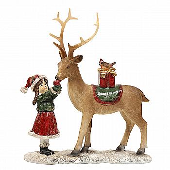 Статуетка декоративна "Дівчинка з оленем" 21 см, червоний з коричневим, 707-324