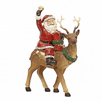 Статуэтка декоративная "Санта на Олене" 22,5 см, красный с коричневым, 707-897