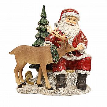 Статуэтка декоративная "Санта с Оленем" 17 см, красный, 707-892