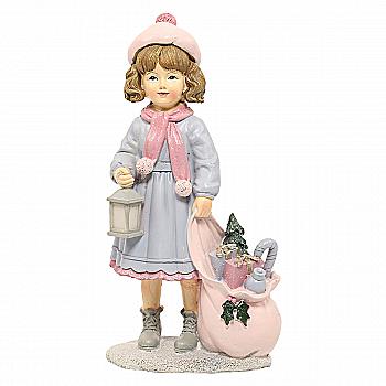 Статуэтка декоративная "Девочка с подарками" 20 см, розово-голубой, 707-218