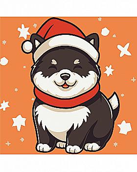 Раскраска на холсте 20x20 см "Рождественский щенок", MBS054