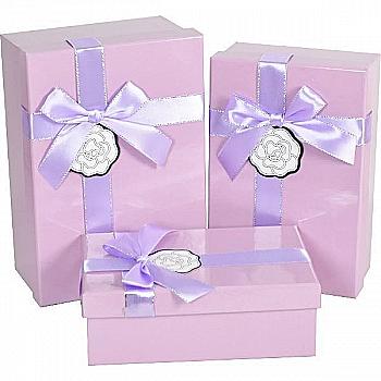 Подарункова коробка прямокутна, фіолетова з бантом, 21*14*8 см, 1235154372