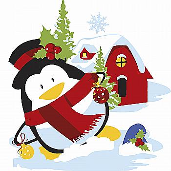Набір для розпису по номерах 20*20 см "Пінгвін біля будинку", HH8003, ТМ "Strateg"