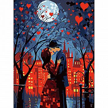 Набір для розпису по номерах 30*40 см  "Поцілунок у місті" на чорному фоні, FH-21, ТМ"Strateg"