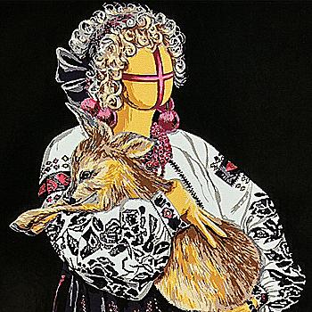 Набір для розпису по номерах 40*40 см "Пригорнута" на чорному фоні, AV4040-86, ТМ "Strateg"