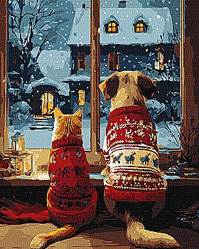 Набор для росписи по номерам 40*50 см "Уют пушистиков", KHO6834, ТМ "Ideyka"