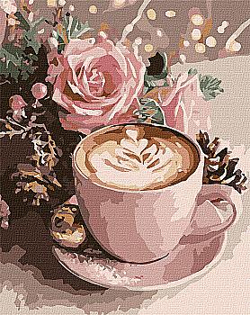 Набір для розпису по номерах 40*50 см "Новорічне капучино з фарбами металік", KHO5743, ТМ "Ideyka"