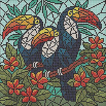 Набір з алмазною мозаїкою "Вітраж. Тріо туканів" 30*30 см, AMO8345, ТМ "Ideyka"