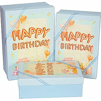 Подарункова коробка прямокутна, блакитна "Happy birthday", 21*14*8 см, 1103374802