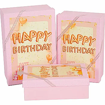Подарункова коробка прямокутна, рожева "Happy birthday", 19*12*6,5 см, 1103461501