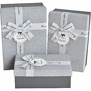 Подарункова коробка прямокутна, сіра з бантом, 21*14 см, 1103461512