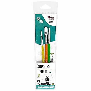 Набор кистей 3, синтетика, 3шт: круглая (№6,8), плоская (№10), ROSA Kids