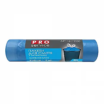 Пакет д/мусора PRO с затяжкой п/е ХД 51*53 35л/15 шт, синий, 16112252