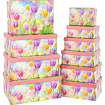 Подарункова коробка прямокутна, "Різнокольорові тюльпани", 33*25,5*14,5 см, 1110207308
