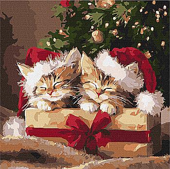 Набір для розпису по номерах 40*40 см "Пухнасті подарунки", KHO6827, ТМ "Ideyka"