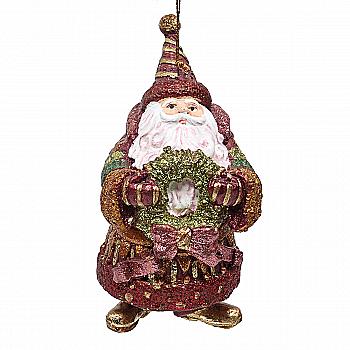 Подвеска новогодняя Фигурка Санта с веночком 13 см красно-оранжевый, 43972 ТМ "Floristik"