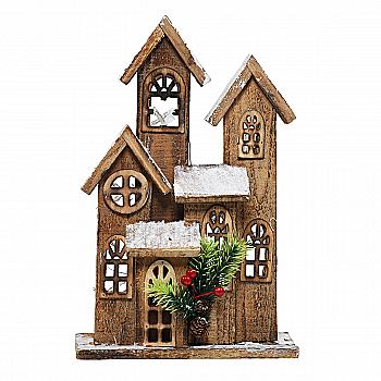 Декор новогодний деревянный плоский Зимний город с LED 20*  h=31 см, 56099 Lang