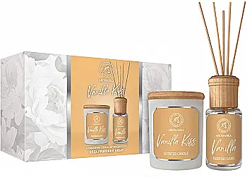 Подарунковий набір "Ванільний поцілунок": аромадифузор 50 мл та ароматична свічка 100 гр