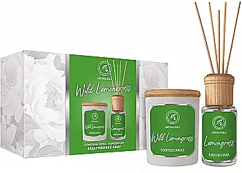 Подарунковий набір "Дикий лемонграс": аромадифузор 50 мл та ароматична свічка 100 гр