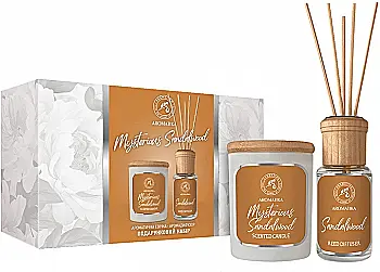 Подарунковий набір "Містичний сандал": аромадифузор 50 мл та ароматична свічка 100 гр