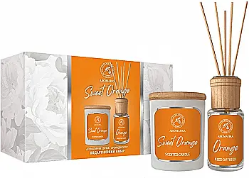 Подарунковий набір "Солодкий апельсин": аромадифузор 50 мл та ароматична свічка 100 гр