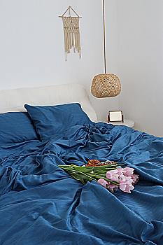 Постельное белье LeLIT, Сатин, Темно-Синий, Евро, SS-3022 (50/70)