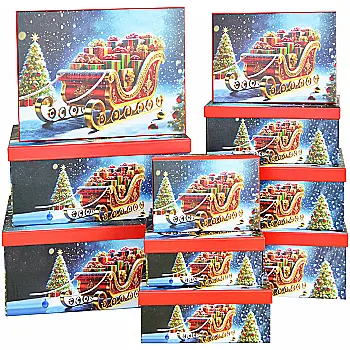 Подарункова коробка прямокутна НР, "Різдвяні сани з подарунками", 21*15*8,5 см, 1110107202