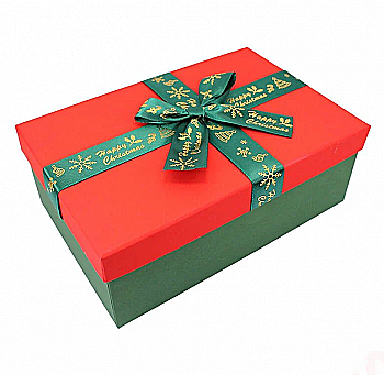 Подарункова коробка прямокутна НР, зелено-червона з бантом, 19*12*6,5 см, 1103139601