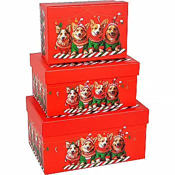 Подарункова коробка прямокутна НР, червона "Песики", 22*15*11,5 cм, 1103386903