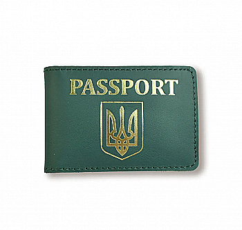 Обложка для ID-карты PASSPORT с гербом (зеленая, золотая тиснение)