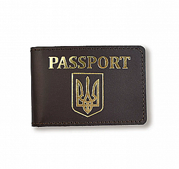 Обложка для ID-карты PASSPORT с гербом (темно-коричневая, золотое тиснение)