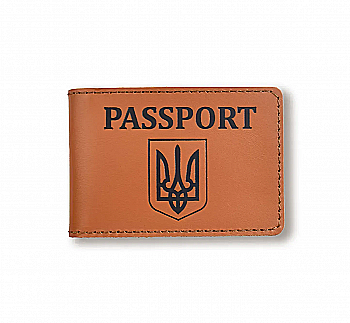 Обкладинка для ID-картки PASSPORT з гербом (теракотова, чорне тиснення)