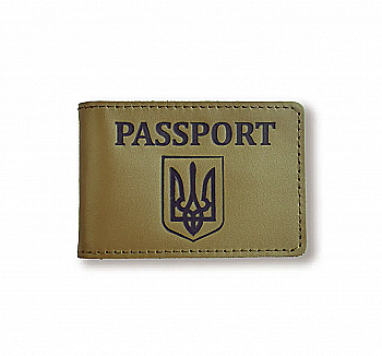 Обкладинка для ID-картки PASSPORT з гербом (хакі, чорне тиснення)