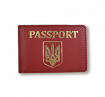 Обкладинка для ID-картки PASSPORT з гербом (червона, золоте тиснення)