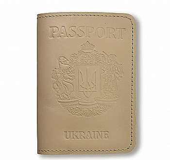 Обкладинка для паспорта Passport з великим Гербом (бежева, чисте тиснення)