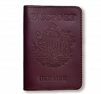 Обкладинка для паспорта Passport з великим Гербом (бордова, чисте тиснення)