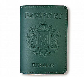 Обкладинка для паспорта Passport з великим Гербом (зелена, чисте тиснення)