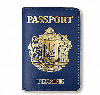 Обкладинка для паспорта Passport з великим Гербом (синя, золоте тиснення)