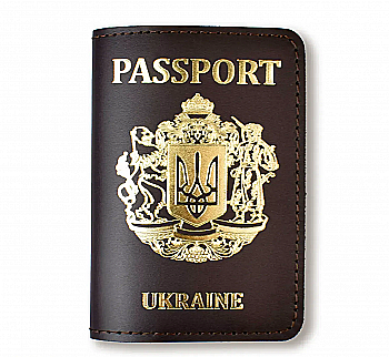 Обкладинка для паспорта Passport з великим Гербом (темно-коричнева, золоте тиснення)