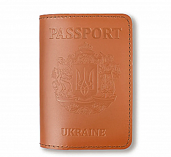 Обкладинка для паспорта Passport з великим Гербом (теракотова, чисте тиснення)