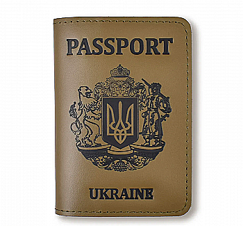 Обкладинка для паспорта Passport з великим Гербом (хакі, чорне тиснення)