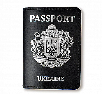 Обкладинка для паспорта Passport з великим Гербом (чорна, срібне тиснення)