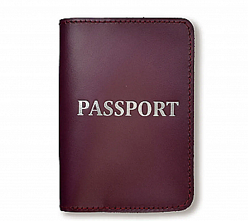 Обкладинка для паспорта з написом PASSPORT (бордова, срібне тиснення)