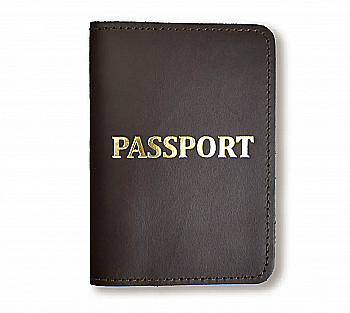Обложка для паспорта с надписью PASSPORT (темно-коричневая, золотое тиснение)